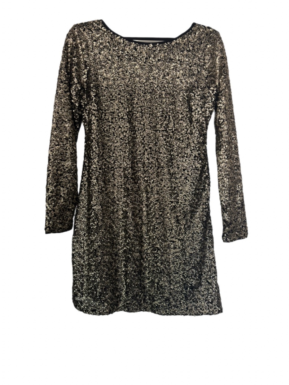 Abercrombie & Fitch Black & Gold Sequin Long Sleeve Open Back Dress - XS